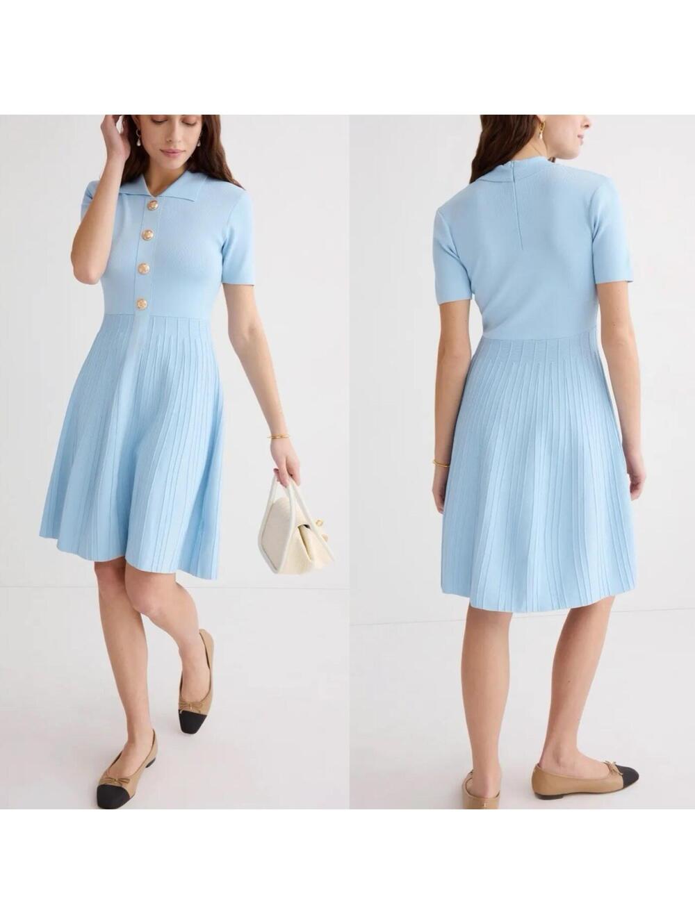 $245 Alexia Admor Blue Polo Pleated Soren Knit Fit & Flare Dress - Size XL